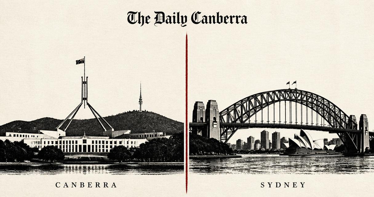 Editorial split illustration: Orlando on the left and Sydney on the right